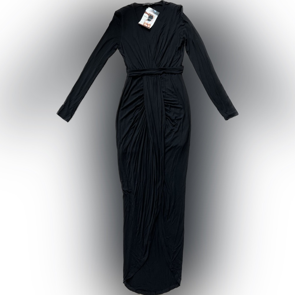 Naked Wadrobe long black Jersey knit bodycon dress.